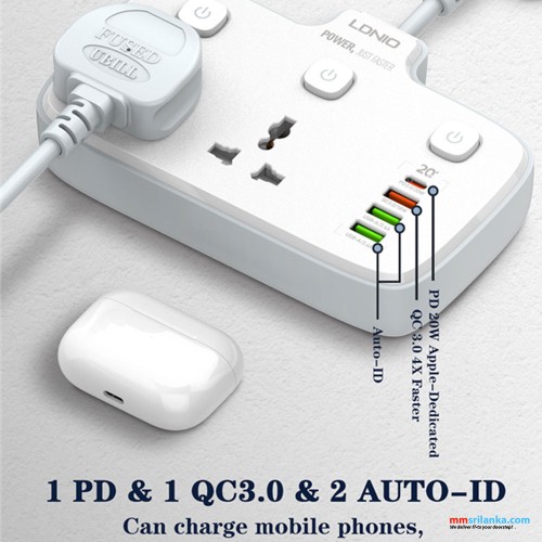 LDNIO SC2413 2 AC Outlets Portable Electrical Extension Socket (6M)